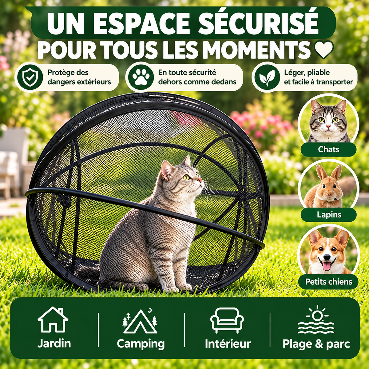 Boule d’aventure 360° pour chat, chien & lapin – Explorer en toute sécurité