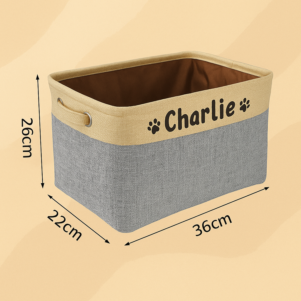 panier personnalisé avec nom chat chien pour ranger jouets