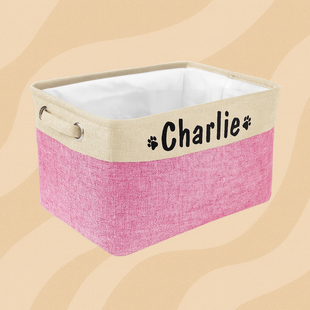 panier personnalisé avec nom chat chien pour ranger jouets