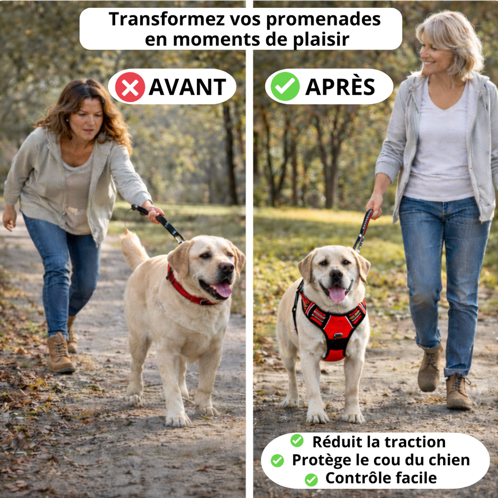 avant apres collier harnais