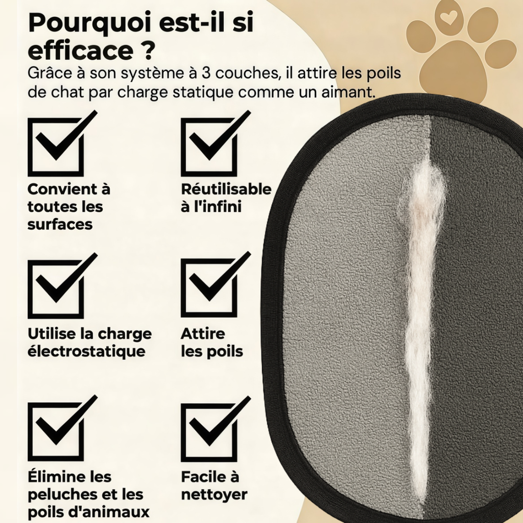 Gant anti-poils magique réutilisable pour chien & chat