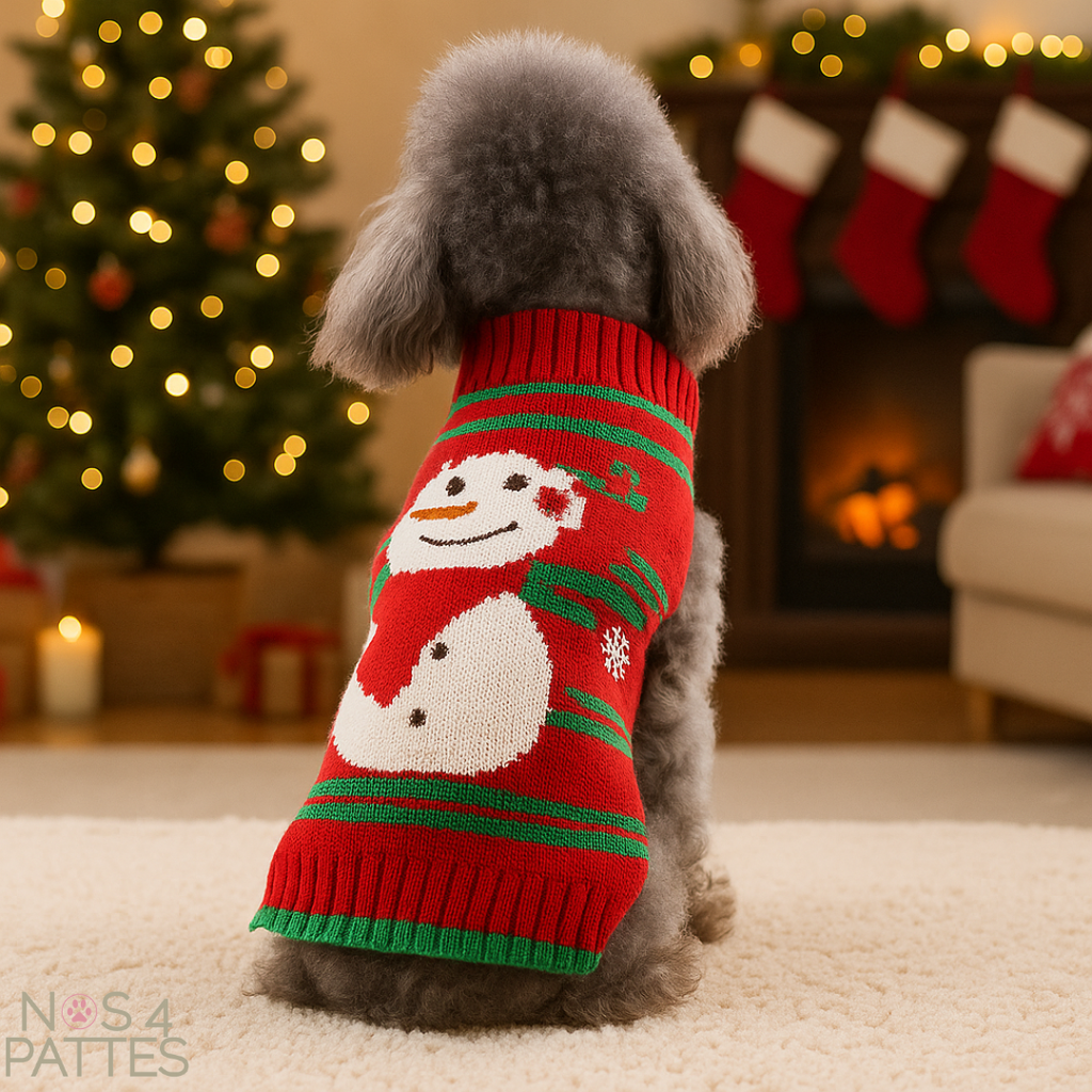 pull bonhomme de neige chien