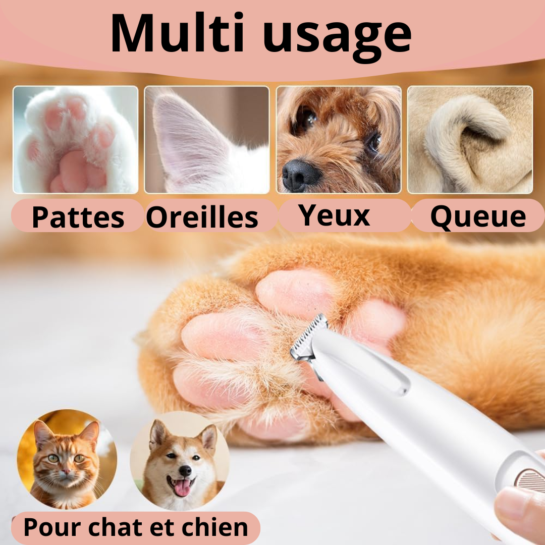 Tondeuse Pour Chien Et Chat Activ Pet - Lames Céramique/inox, Lumière LED, Silencieuse, étanche IPX7 - Pour Pattes, Visage, Oreilles