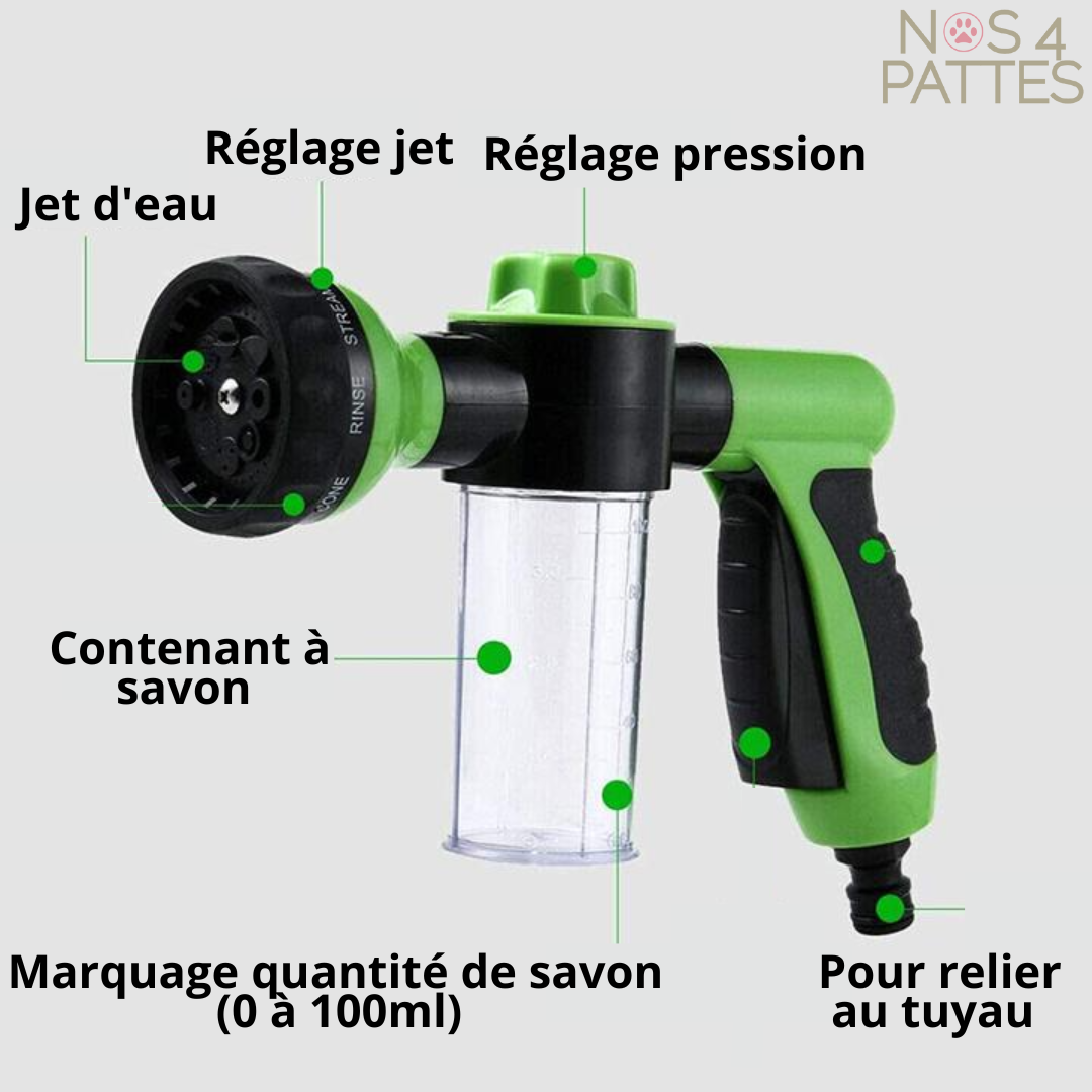 Jet d’Eau Moussant pour Chien – Lavage Rapide & Sans Effort