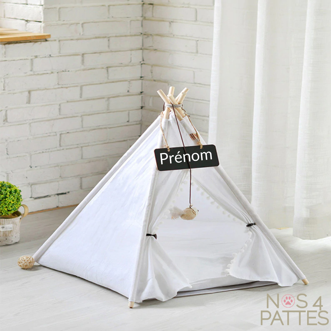 tente chat chien en coton avec tableau prénom personnalisé