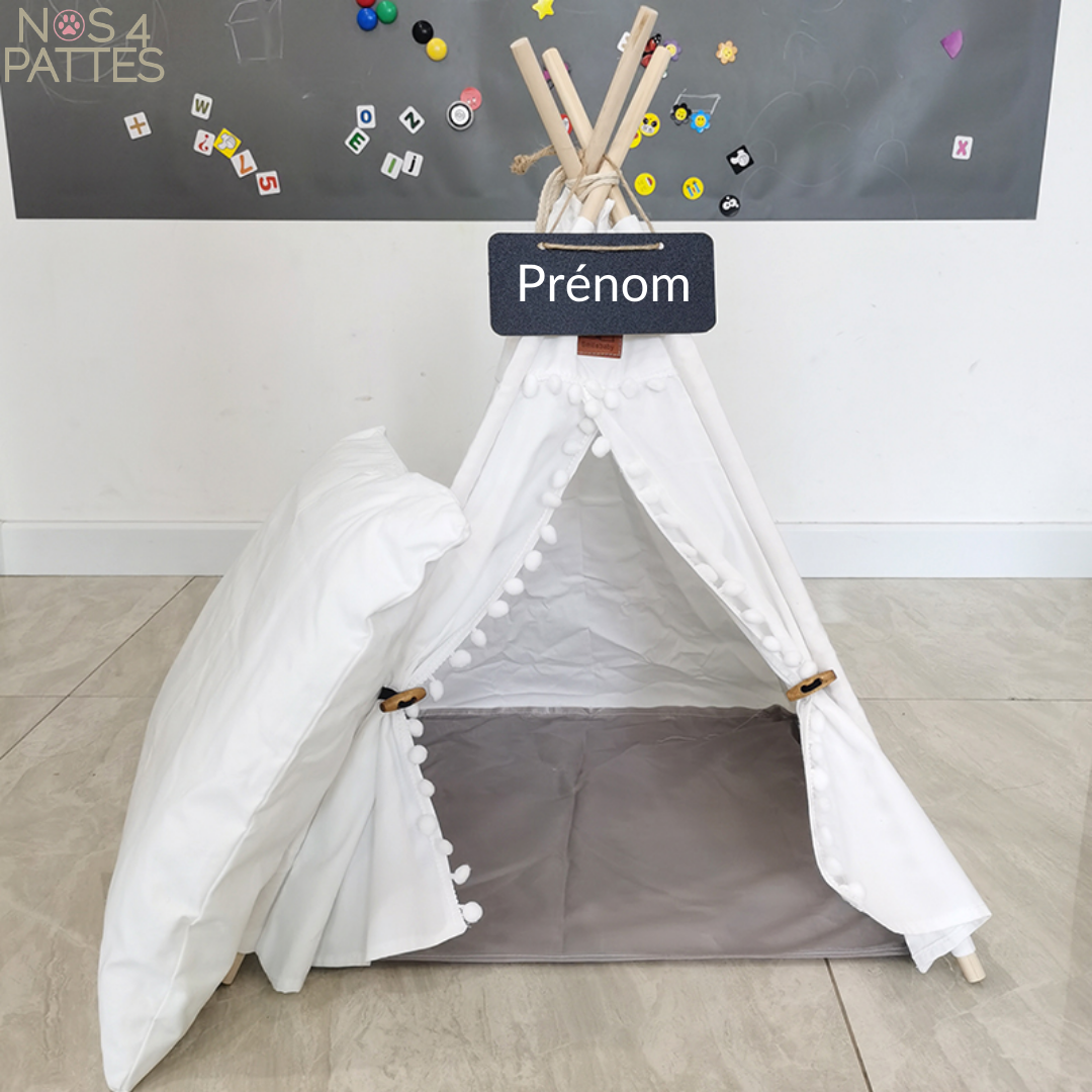 tente chat chien en coton avec tableau prénom personnalisé