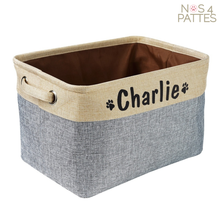 Charger l&#39;image dans la galerie, panier personnalisé avec nom chat chien pour ranger jouets couleur grise
